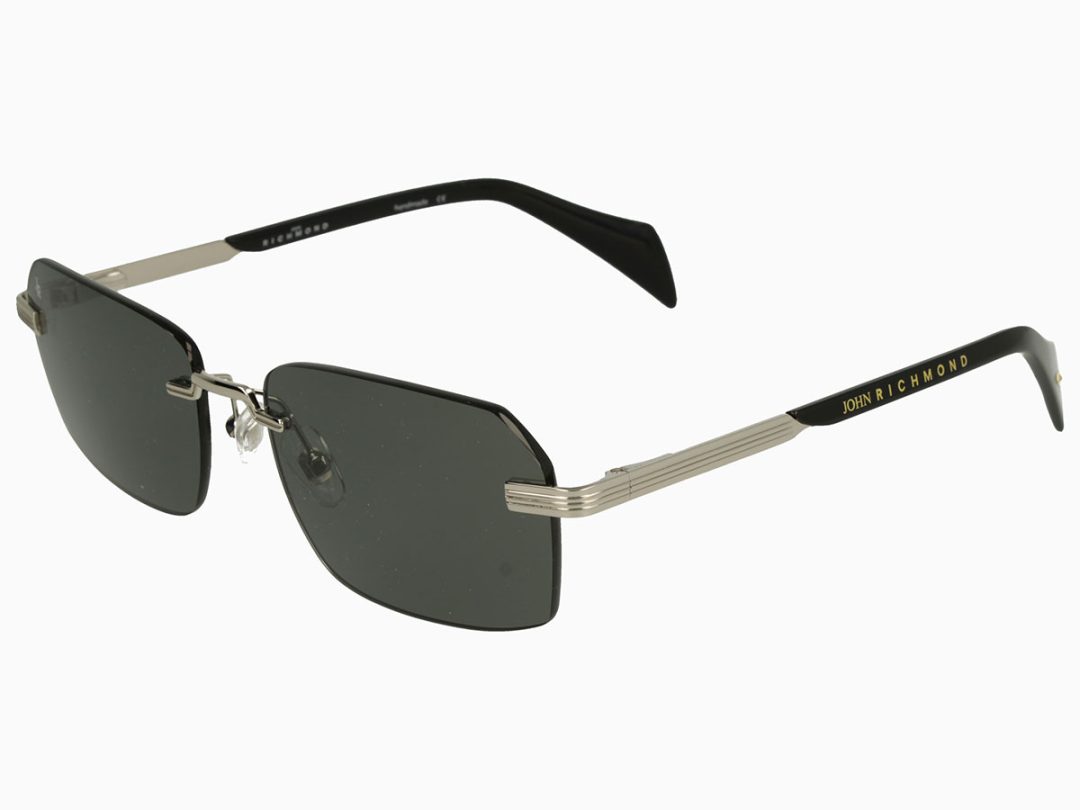 John Richmond RIS.046.08 SILVER FRONT/TEMPLE BLACK ETIP FULL DARK SMOKE LENSES METAL SUNGLASS