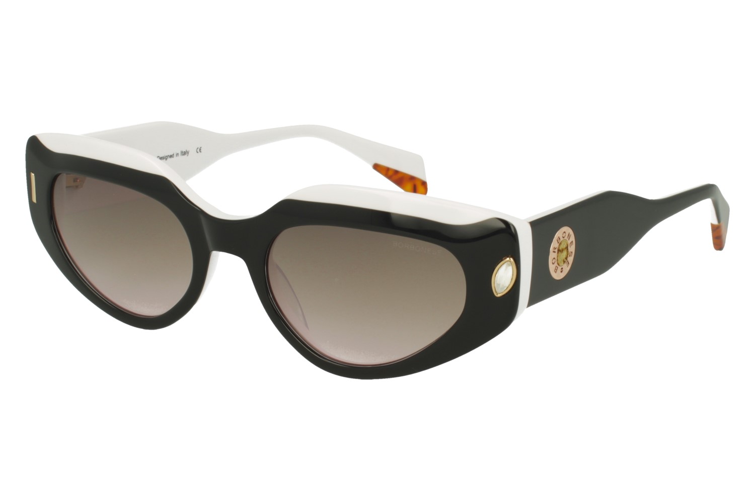 Borbonese BES.7161.01 BLACK/WHITE FRONT/TEMPLE BIGR GREY/PINK LENSES PLASTIC SUNGLASSES