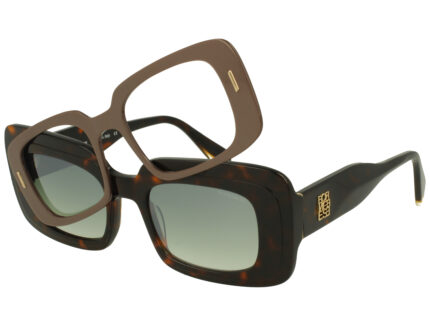 DARK AVANA FRONT/TEMPLE GR GREEN MIRR LENSES +CLIP ON PLASTIC SUNGLASSES