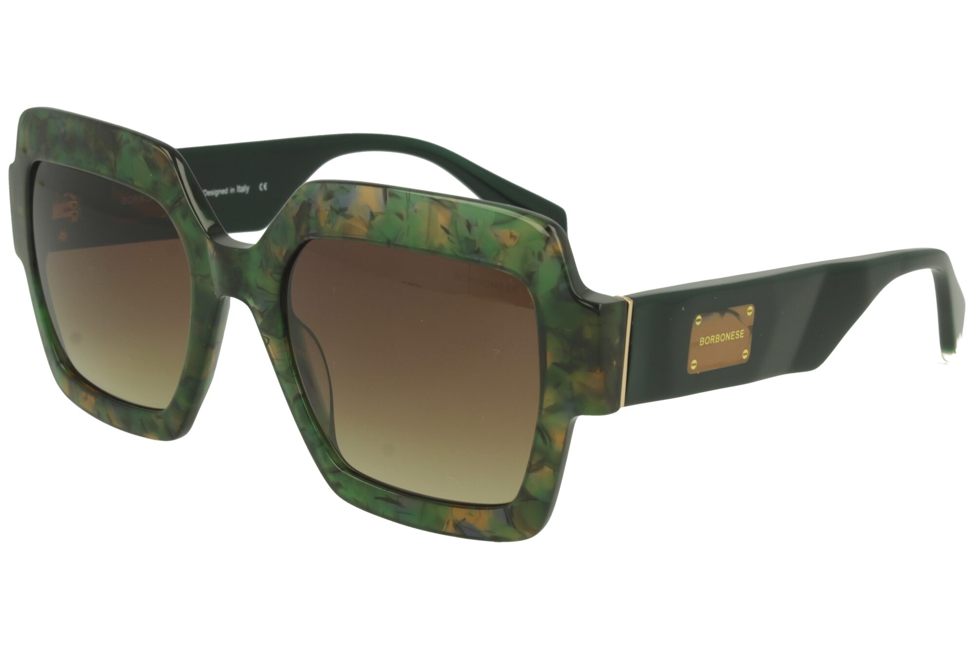 Borbonese BES.7165.07 FANTASY AV GREEN FRONT DRK GREEN TEMPLE GR DARK BROWN LENSES PLASTIC SUNGLASSES