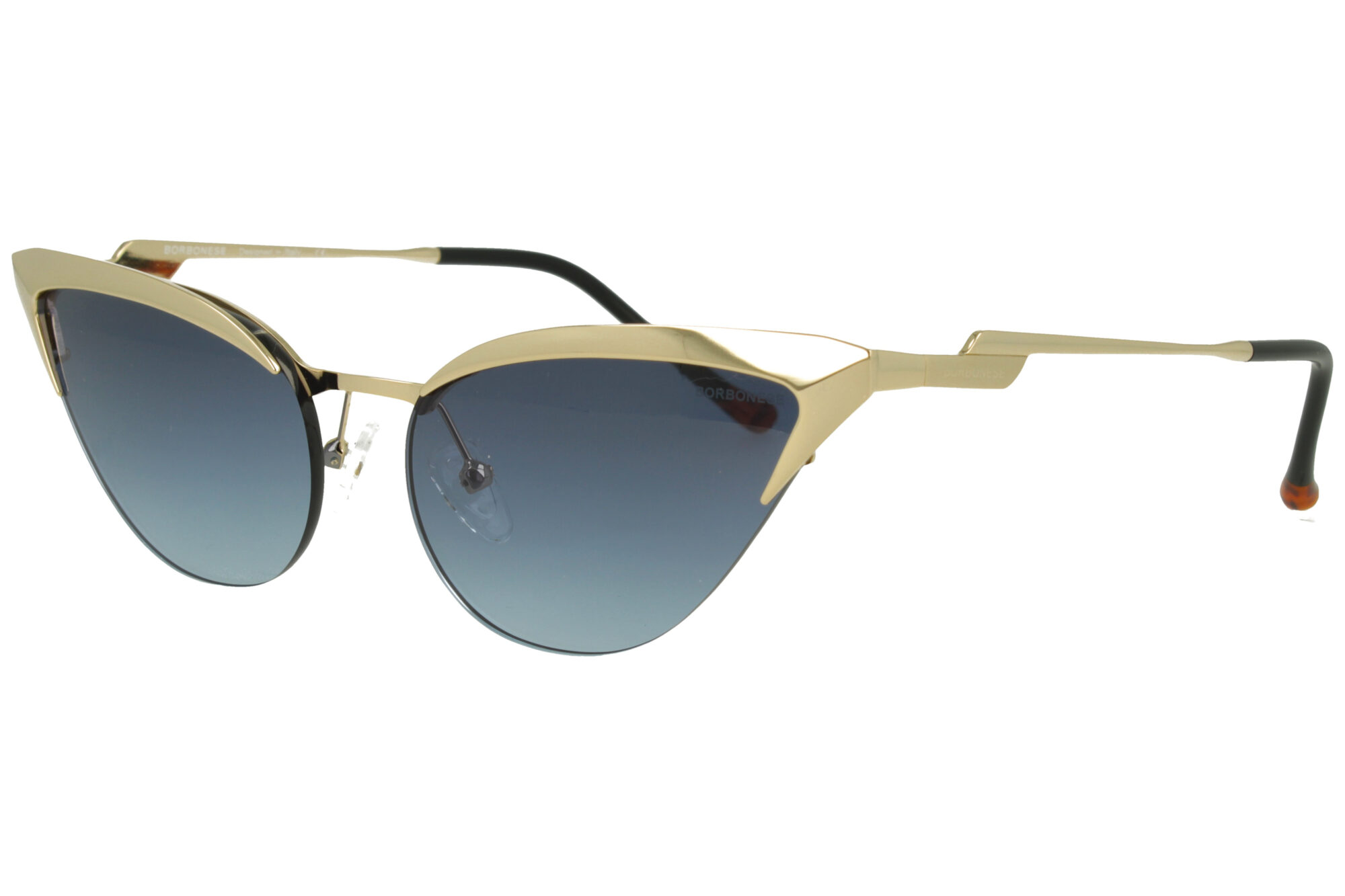 Borbonese BES.7169.10 SHINY GOLD+MATT FRONT/TEMPLE BLACK AC ETIP GRAD BLU LENSES METAL SUNGLASSES