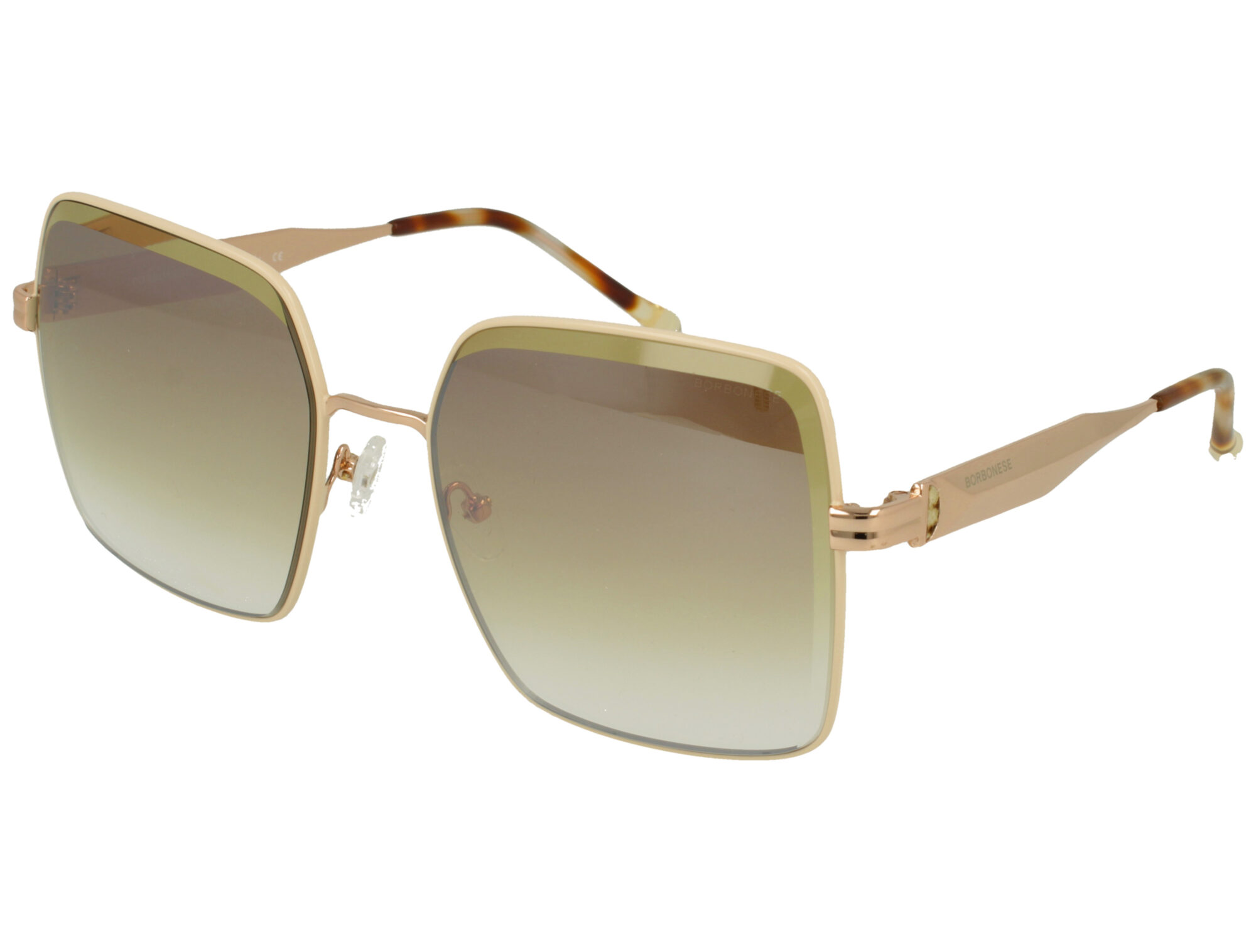 Borbonese BES.7171.16 SHINY PINK GOLD FRONT/TEMPLE AVANA TKY ETIP GR BROWN MIRR LENS METAL SUNGLASS