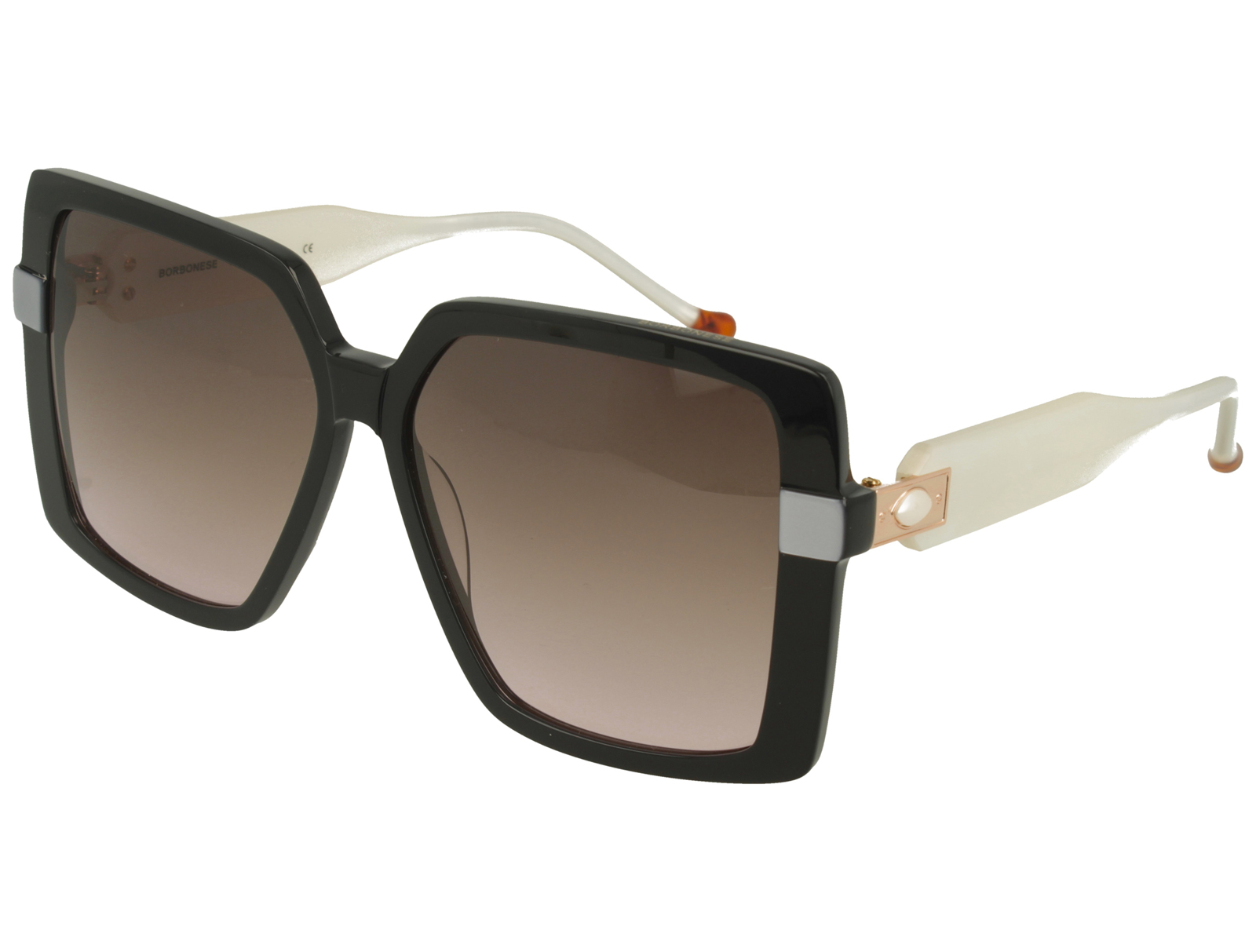 Borbonese BES.7173.01 BLACK/PEARLY IVORY FRONT/TEMPLE BIGR GREY PINK LENSES PLASTIC SUNGLASSES