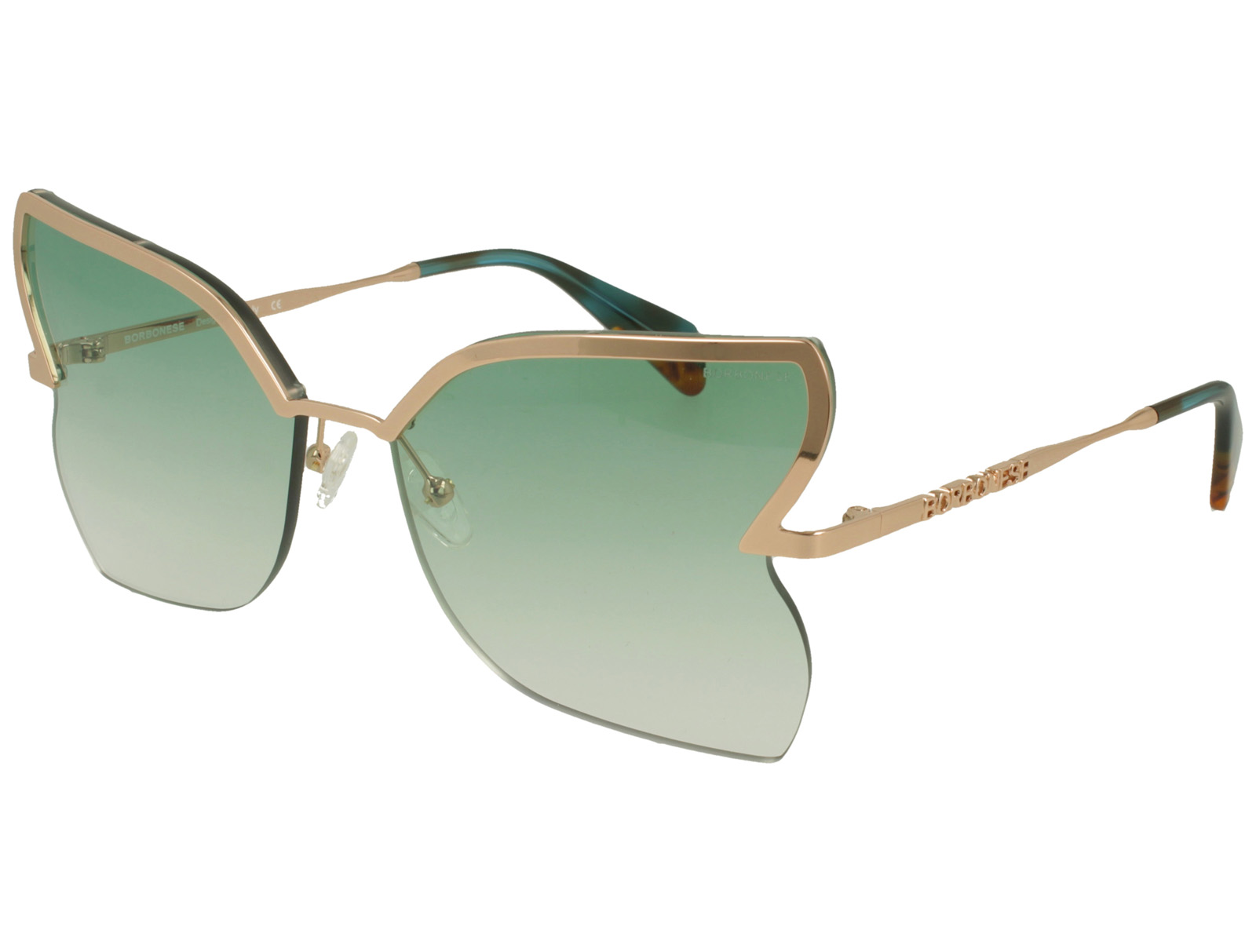 Borbonese BES.FARFALLA.16 SHINY PINK GOLD FRONT TURQUOISE AC TEMPLE GR TURQUOISE LENSES METAL SUNGLASSES