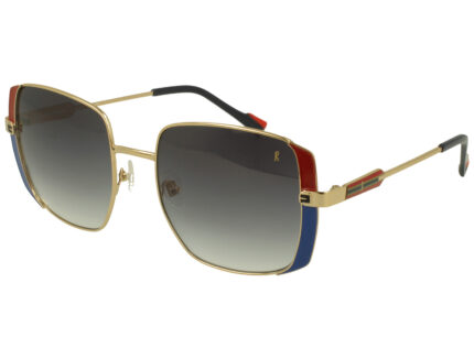 SHINY GOLD+BLU+RED FRONT/TEMPLE GR DARK GREY LENSES METAL SUNGLASSES