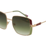 SHINY PINK GOLD PRUUNE+SAGE FRONT/TEMPLE GR DARK GREEN LENSES METAL SUNGLASSES