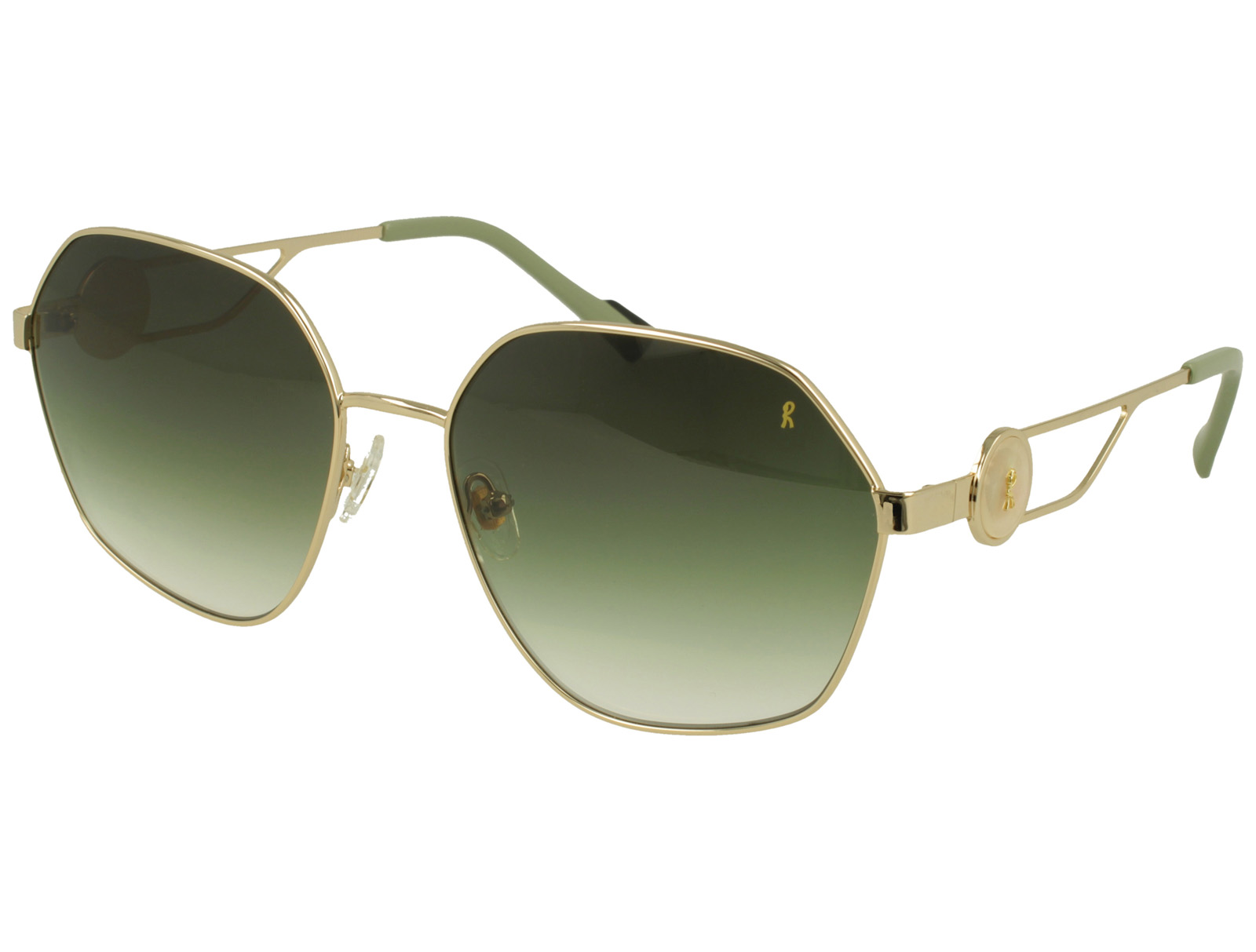 Roberta Di Camerino RDS.523.10 SHINY GOLD FRONT/TEMPLE SAGE AC TIP GR DARK GREEN LENSES METAL SUNGLASSES