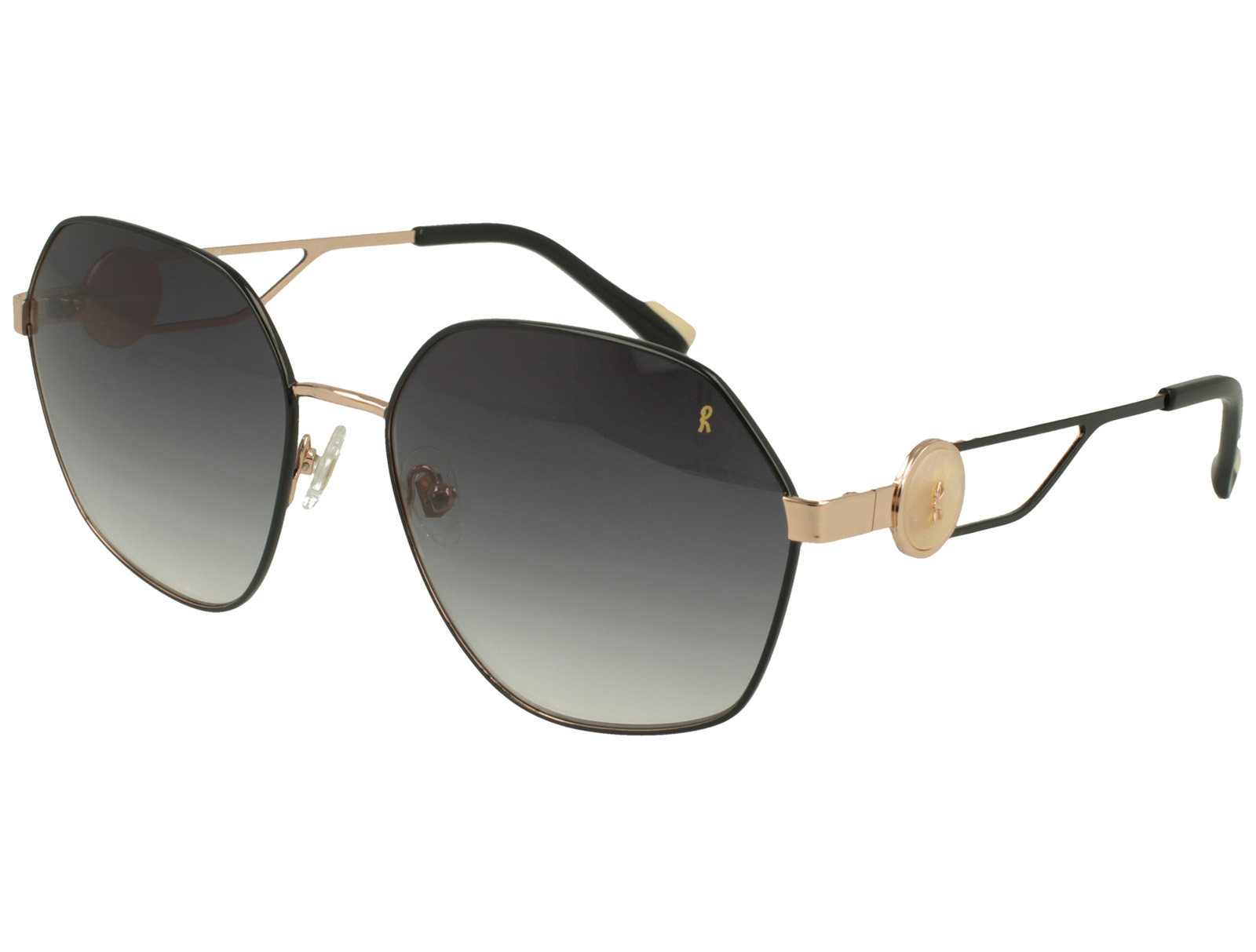 Roberta Di Camerino RDS.523.12 SHINY PINK GOLD/BLK FRONT/TEMPLE BLK AC TIP GR DARK GREY LENSES METAL SUNGLASSES