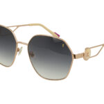 SHINY PINK GOLD FRONT/TEMPLE CREAM AC TIP GR DARK BLU LENSES METAL SUNGLASSES