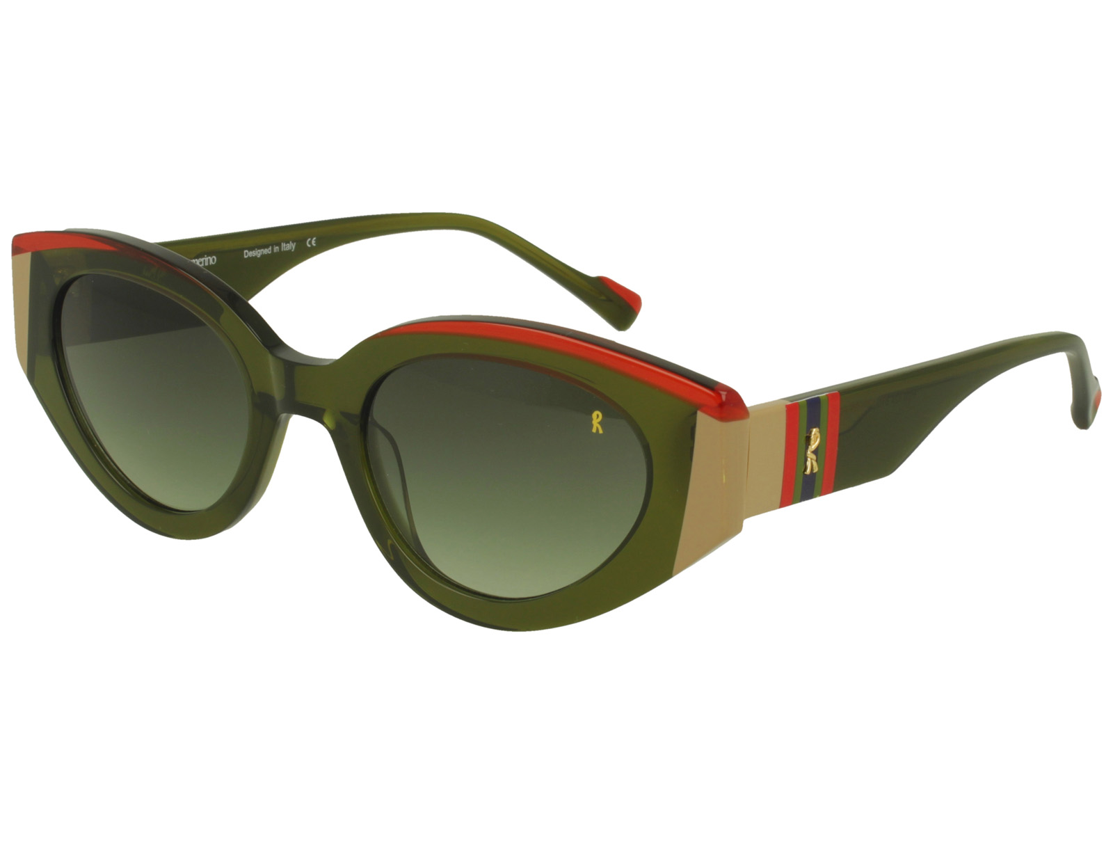 Roberta Di Camerino RDS.524.06 XTAL OLIVE+DOVE+XTLA RED FRONT/TEMPLE GR DRK GREEN LENSES PLASTIC SUNGLASSES