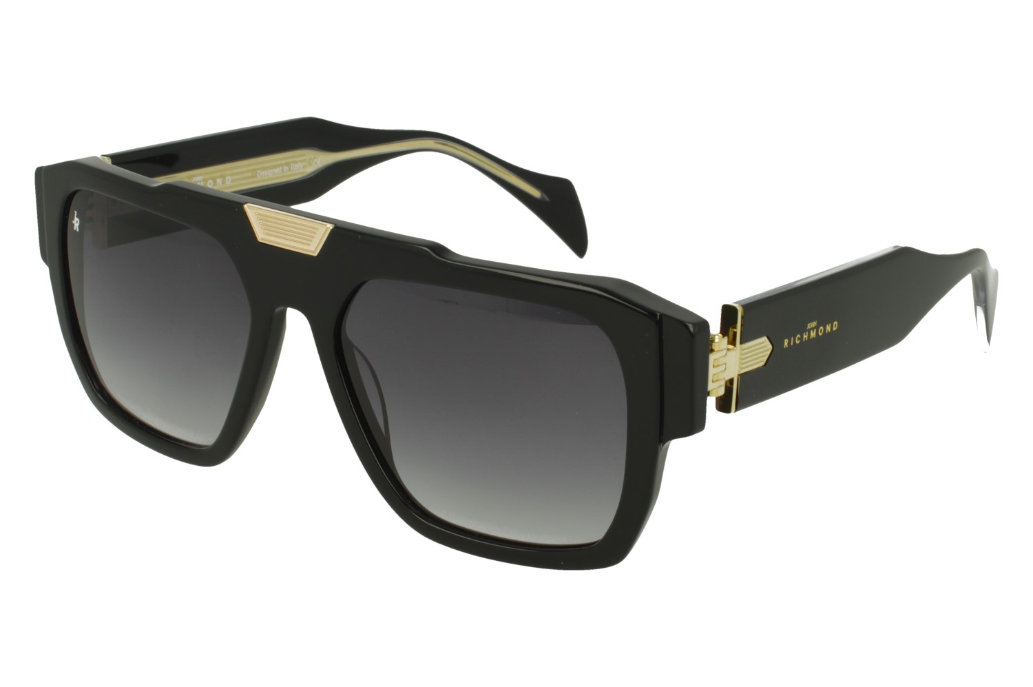 John Richmond RIS.068.00 BLACK FRONT BLK/XTAL TEMPLE GR DRK GREY LENSES PLASTIC SUNGLASSES