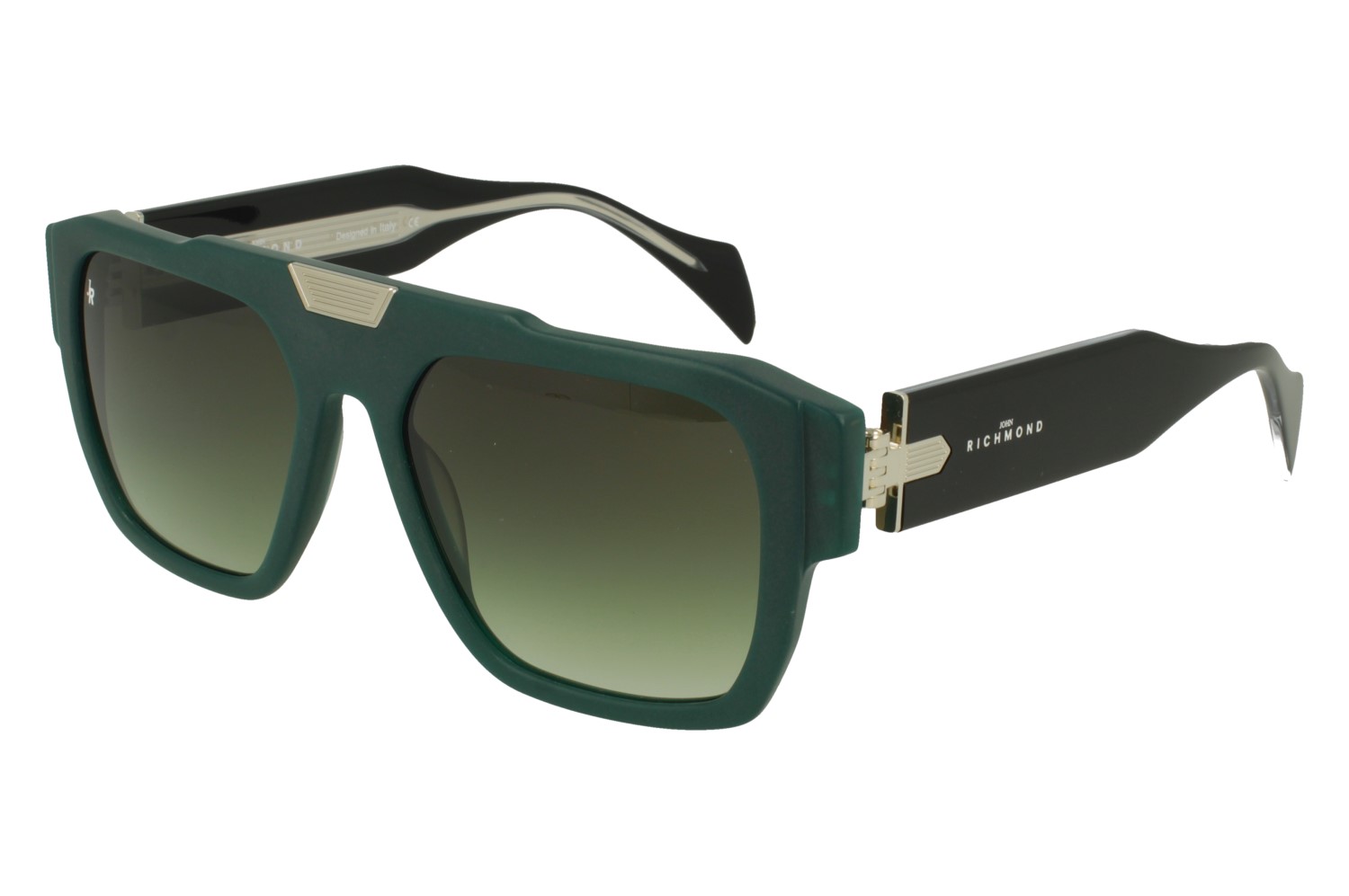 John Richmond RIS.068.05 OTTANIO MATT FRONT BLK/XTAL TEMPLE GR DRK GREEN LENSES PLASTIC SUNGLASSES