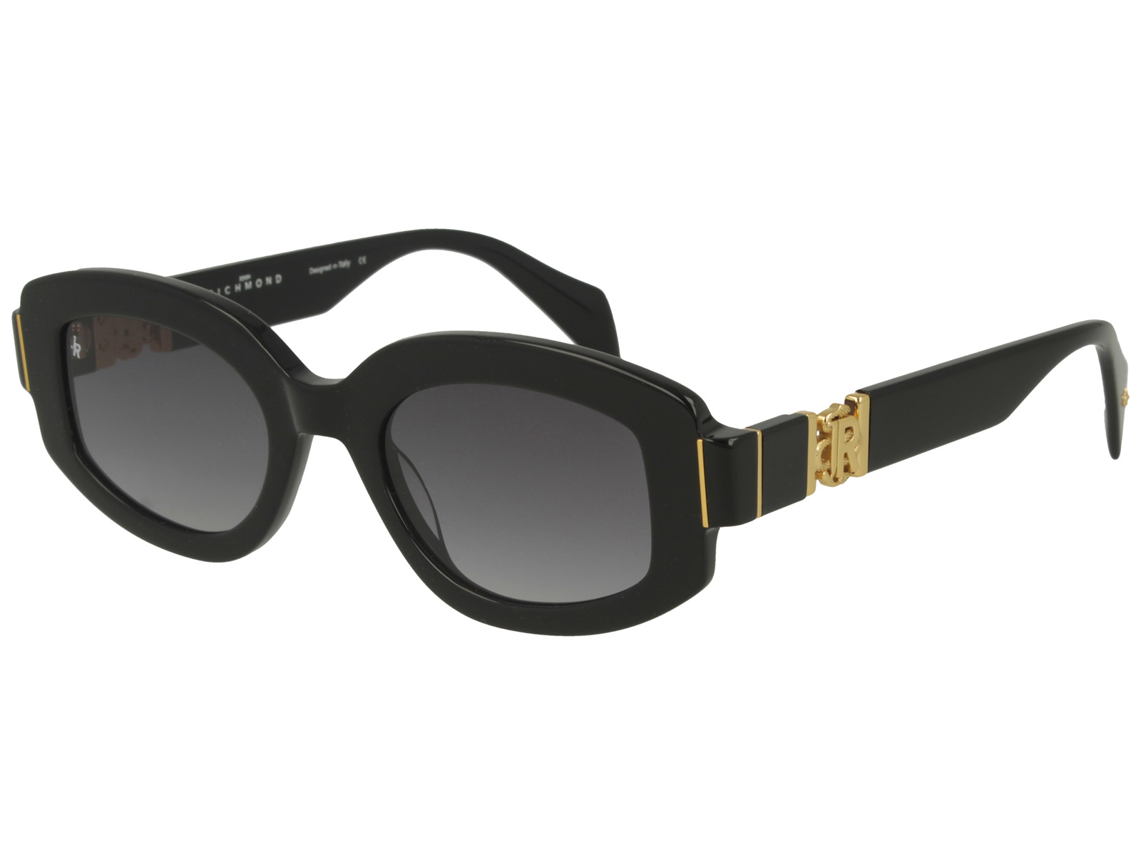 John Richmond RIS.084.00 BLACK FRONT/TEMPLE GRAD GREY LENSES PLASTIC SUNGLASSES