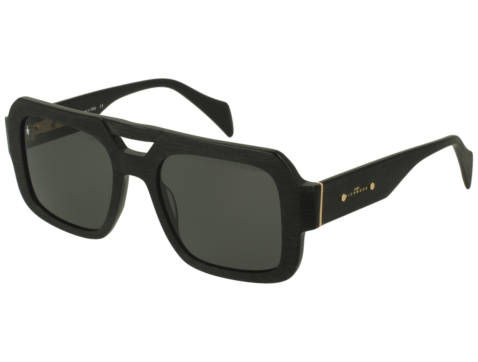 John Richmond RIS.085.01 BLACK MATT EFFECT WOOD FRONT/TEMPLE FULL DRK GREY LENSES PLASTIC SUNGLASSES