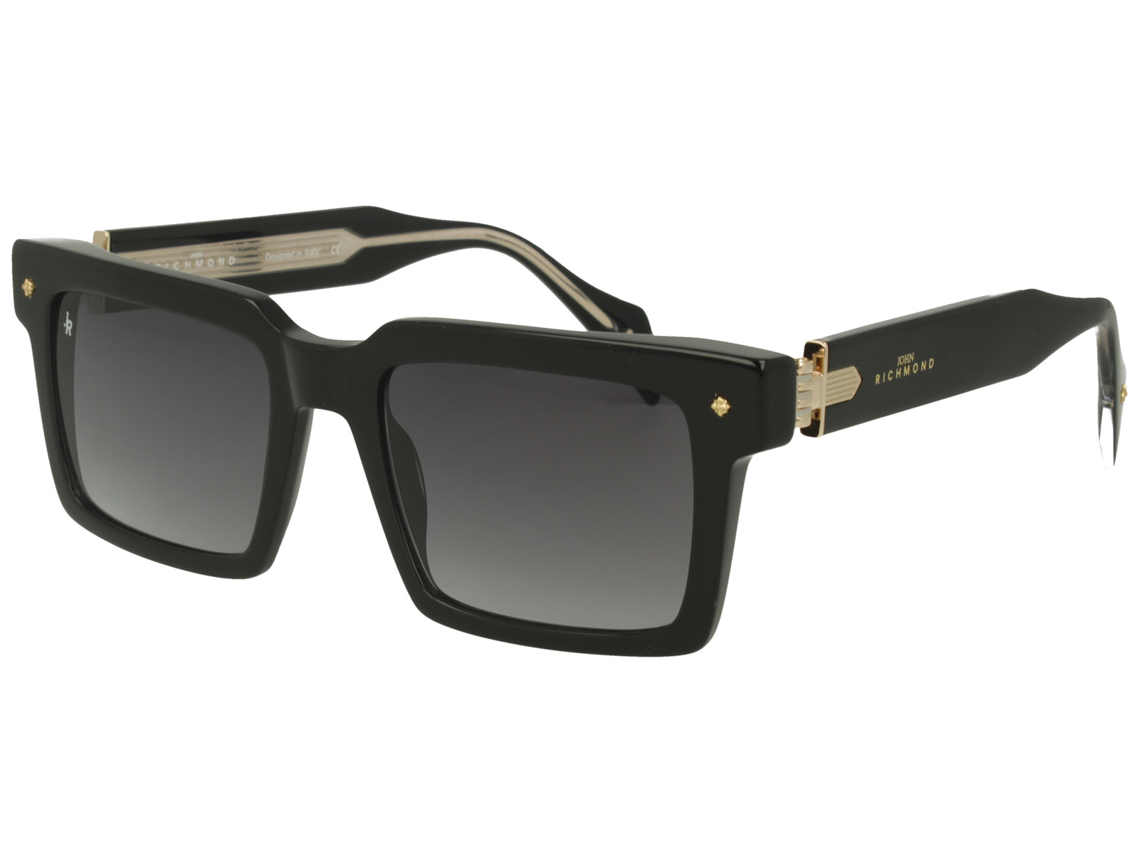 John Richmond RIS.086.00 BLACK FRONT BLK OUT/XTAL IN TEMPLE GRAD GREY LENSES PLASTIC SUNGLASSES