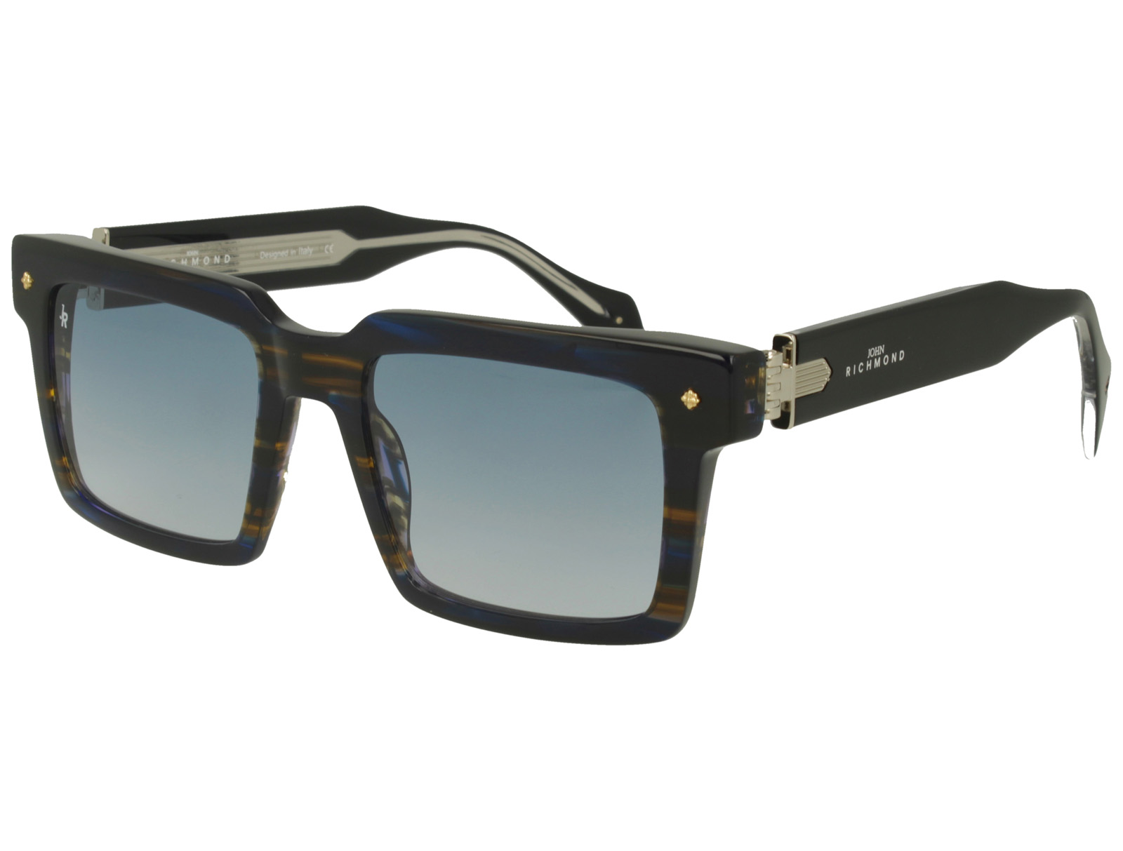 John Richmond RIS.086.02 STRIP BROWN/BLU FRONT BLK OUT/XTAL IN TEMPLE GRAD BLU LENSES PLASTIC SUNGLASSES
