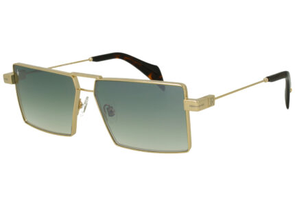 SHINY GOLD FRONT/TEMPLE GRAD GREEN MIRROR LENSES METAL SUNGLASSES