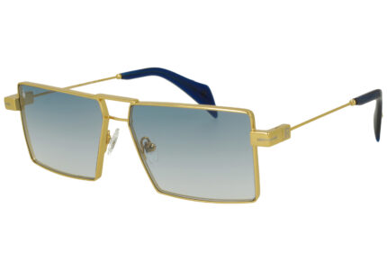 YELLOW GOLD FRONT/TEMPLE GRAD BLUE LENSES METAL SUNGLASSES
