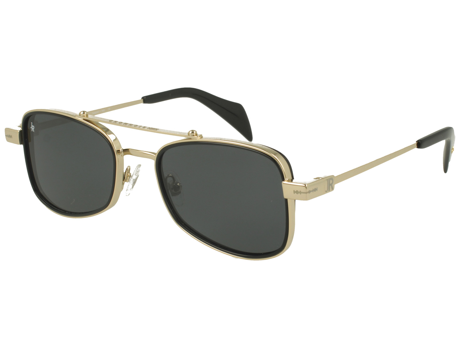 John Richmond RIS.092.10 SHINY GOLD FRONT/TEMPLE BLK AC PARTS FULL DRK GREY LENSES METAL SUNGLASSES