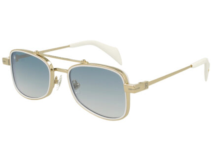 SHINY GOLD FRONT/TEMPLE WHITE MATT AC PARTS GRAD BLUE LENSES METAL SUNGLASSES