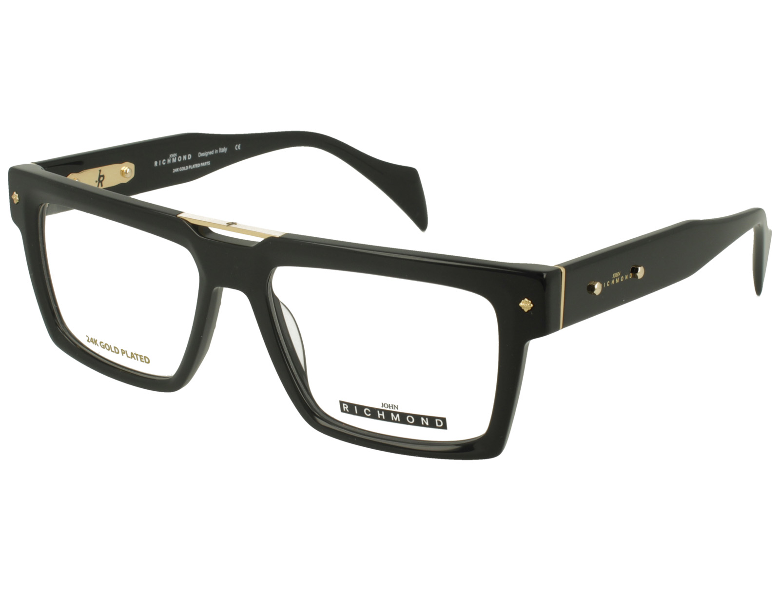 John Richmond RIV.257.00 BLACK FRONT/TEMPLE + 24K GOLD PLATED PLASTIC FRAME