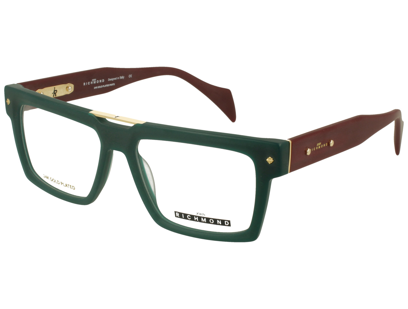 John Richmond RIV.257.07 OTTANIO MATT FRONT FULL BORDEAUX MATT TEMPLE + 24K GOLD PLATED PLASTIC FRAME