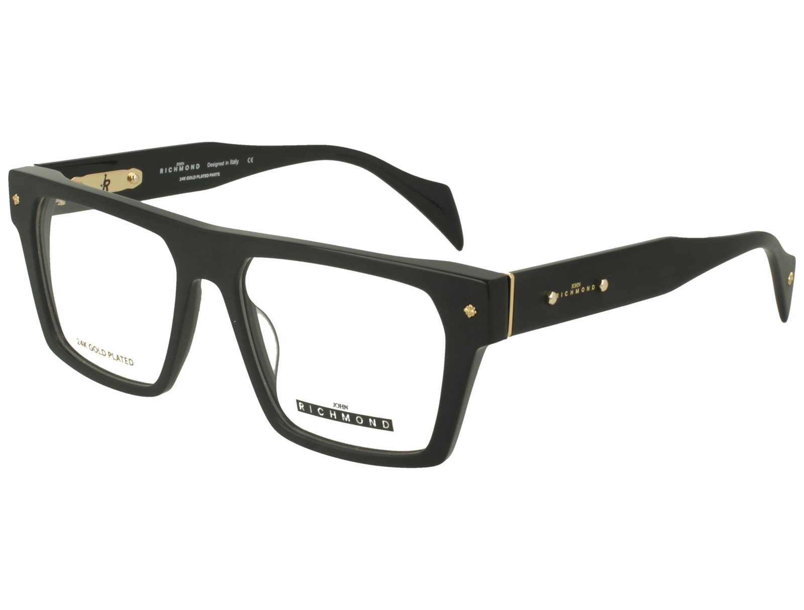 John Richmond RIV.260.01 BLACK MATT OUTSIDE FRONT AND TEMPLE + 24K GOLD PLATED PLASTIC FRAME