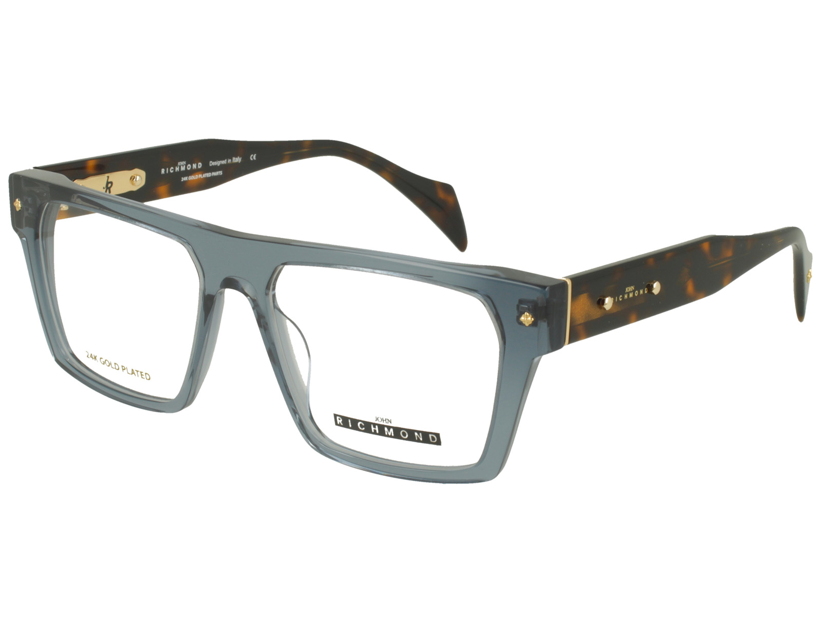 John Richmond RIV.260.02 XTAL LIGHT BLUE FRONT DARK AVANA TEMPLE + 24K GOLD PLATED PLASTIC FRAME