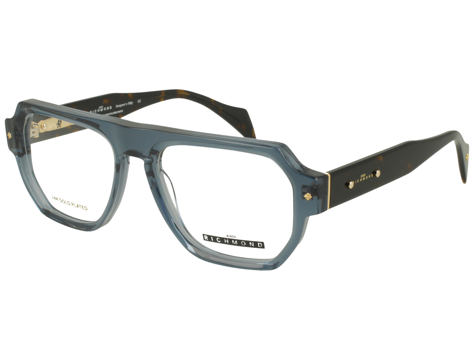 John Richmond RIV.261.02 XTAL LIGHT BLUE FRONT DARK AVANA TEMPLE + 24K GOLD PLATED PLASTIC FRAME